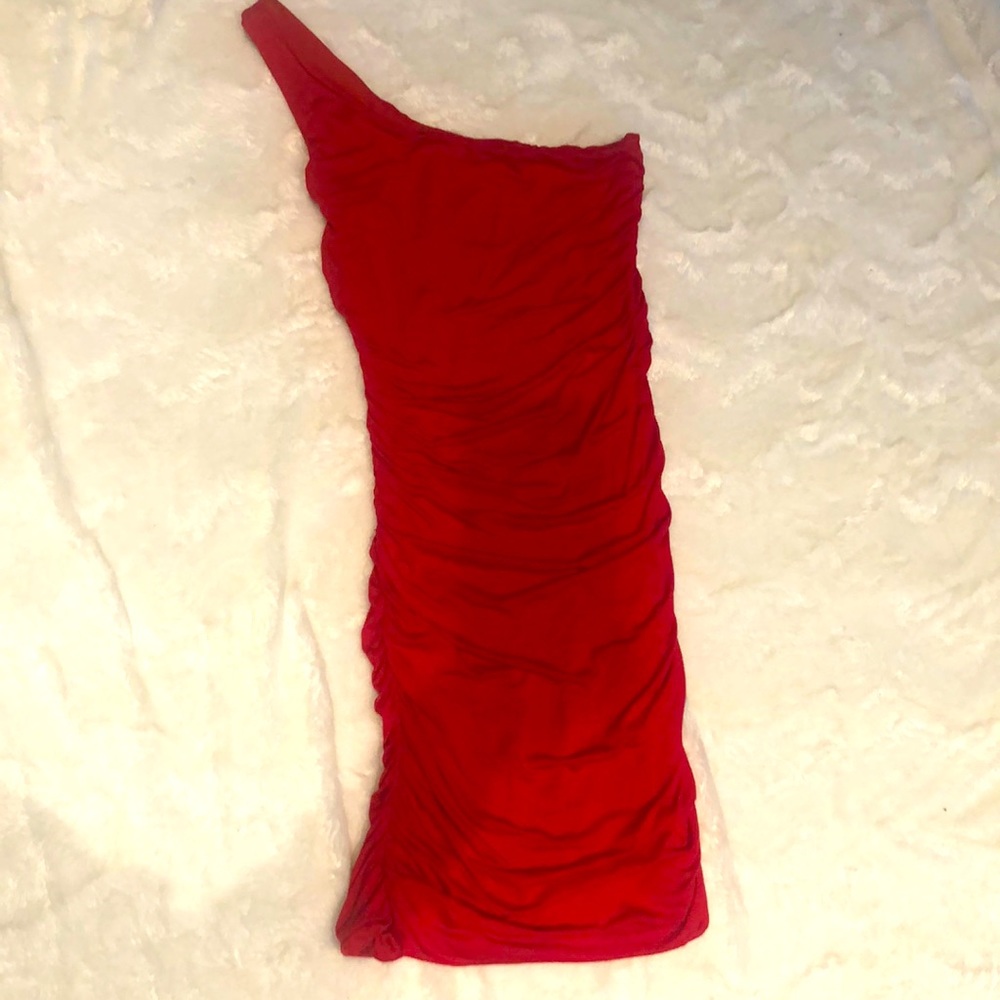 One shoulder, form fitting red dress - size M